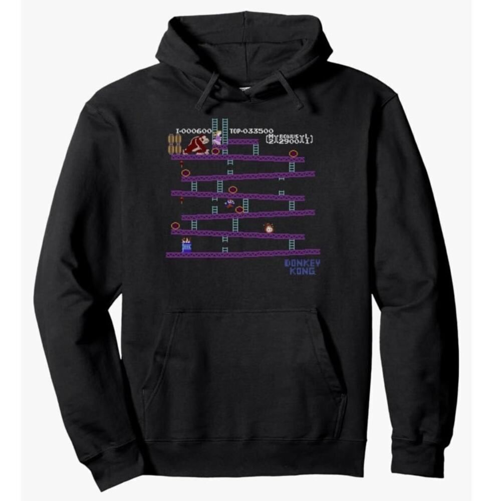 Nintendo Donkey Kong Video Game Graphic Hoodie Black Small
